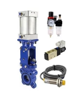 Задвижка шиберная DN.ru GVKR1331E-2W-Fb-2P Ду80 Ру16 двусторонняя, межфланцевая, шпиндель - выдвижной, корпус - чугун GGG40, шибер - нерж.сталь 304, EPDM, WENZ, с пн.приводом, пн.распределит 4V210-08 220В KUOIN, датчиками LJ12A3-4-J/EZ 220В и БПВ AFC2000