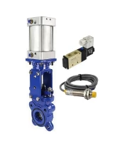 Задвижка шиберная DN.ru GVKR1331E-2W-Fb-2P Ду80 Ру16 двусторонняя, межфланцевая, шпиндель - выдвижной, корпус - чугун GGG40, шибер - нержав.сталь 304, EPDM, WENZ, с пн.приводом, пн.распределителем 4V210-08 220В KUOIN и индукц.датчиками LJ12A3-4-J/EZ 220В