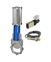 Задвижка шиберная DN.ru GVKR3131E-2W-Fb-2P Ду65 Ру16 межфланцевая, шпиндель - выдвижной, корпус - нерж.сталь 304, шибер - нерж.сталь 304, уплотнение - EPDM, WENZ, пн/привод, пн/распределитель 4V210-08 220В KUOIN и индукционными датчики LJ12A3-4-J/EZ 220В