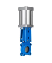 Задвижка шиберная DN.ru GVKR3131M-1W-Fb-2P Ду150 Ру10 односторонняя, межфланцевая, шпиндель - выдвижной, корпус - нержавеющая сталь 304, шибер - нержавеющая сталь 304, уплотнение - металл, с пневмоприводом, WENZ