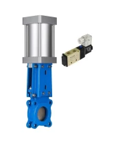 Задвижка шиберная DN.ru GVKR3131M-1W-Fb-2P Ду150 Ру10 односторонняя, межфланцевая, шпиндель - выдвижной, корпус - нержавеющая сталь 304, шибер - нержавеющая сталь 304, уплотнение - металл, WENZ, с пневмоприводом и пневмораспределителем 4V210-08 220В KUOIN