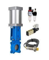 Задвижка шиберная DN.ru GVKR3131M-1W-Fb-2P Ду150 Ру10 односторонняя, межфланцевая, шпиндель - выдвижной, корпус - нерж.сталь 304, шибер - нерж.сталь 304, металл, WENZ, пн.привод, пн.распределит 4V210-08 220В KUOIN, датчики LJ12A3-4-J/EZ 220В и БПВ AFC2000