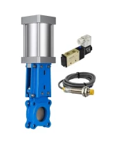 Задвижка шиберная DN.ru GVKR3131M-1W-Fb-2P Ду150 Ру10 односторонняя, межфланцевая, шпиндель - выдвижной, корпус - нерж.сталь 304, шибер - нерж.сталь 304, металл, WENZ, с пн.приводом, пн.распределителем 4V210-08 220В KUOIN и датчиками LJ12A3-4-J/EZ 220В