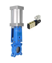 Задвижка шиберная DN.ru GVKR3131M-1W-Fb-2P Ду80 Ру16 односторонняя, межфланцевая, шпиндель - выдвижной, корпус - нержавеющая сталь 304, шибер - нержавеющая сталь 304, уплотнение - металл, WENZ, с пневмоприводом и пневмораспределителем 4V210-08 220В KUOIN