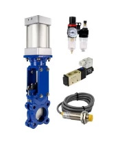 Задвижка шиберная DN.ru GVKR3431M-1W-Fb-2P Ду100 Ру16 односторонняя, межфланцевая, шпиндель - выдвижной, корпус - сталь WCB, шибер - нерж.сталь 304, металл, WENZ, с пн.приводом, пн.распредел 4V210-08 220В KUOIN, датчиками LJ12A3-4-J/EZ 220В и БПВ AFC2000