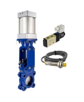 Задвижка шиберная DN.ru GVKR3431M-1W-Fb-2P Ду100 Ру16 односторонняя, межфланцевая, шпиндель - выдвижной, корпус - сталь WCB, шибер - нерж.сталь 304, металл, WENZ, с пн.приводом, пн.распределителем 4V210-08 220В KUOIN и индукц.датчиками LJ12A3-4-J/EZ 220В