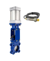 Задвижка шиберная DN.ru GVKR3431M-1W-Fb-2P Ду100 Ру16 односторонняя, межфланцевая, шпиндель - выдвижной, корпус - сталь WCB, шибер - нержавеющая сталь 304, уплотнение - металл, WENZ, с пневмоприводом и индукционными датчиками LJ12A3-4-J/EZ 220В