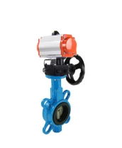 Затвор дисковый поворотный DN.ru WBV1413E-2W-Fb-H Ду40 Ру16, корпус - чугун GGG50, диск - чугун GGG40, уплотнение - EPDM, с пневмоприводом DN.ru PA-DA-052 двойного действия, с ручным дублером MON1-250-T26-ISO