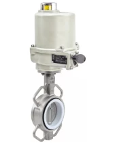 Затвор дисковый поворотный DN.ru WBV3131P-2W-Fb Ду50 Ру16, корпус - нержавеющая сталь 304, диск - нержавеющая сталь 304, уплотнение - PTFE, с электроприводом ГЗ-ОФВ-45/11-К 24В