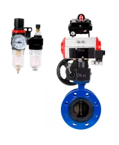 Затвор дисковый поворотный DN.ru WBV1331E-2W-F-H Ду50 Ру16 фланцевый, чугун GGG40/нержавеющая сталь 304, EPDM, с пневмоприводом DN.ru PA-DA-105, пневмораспределителем 4M310-08 220В, БКВ APL-410N EX, ручным дублером MON3-700-T38-ISO и БПВ AFC2000