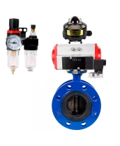 Затвор дисковый поворотный DN.ru WBV1331E-2W-F-H Ду50 Ру16 фланцевый, корпус - чугун GGG40, диск - нержавеющая сталь 304, EPDM, с пневмоприводом DN.ru PA-DA-105, пневмораспределителем DN.ru 4M310-08 220В, БКВ DN.ru APL-510N EX и БПВ DN.ru AFC2000
