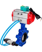 Затвор дисковый поворотный DN.ru Ду50 Ру16 LUG, корпус - чугун QT450, диск - нержавеющая сталь 304, уплотнение - NBR, с пневмоприводом PA-SA-083, пневмораспределителем 4M320-08 AC220V и магнитным переключателем ALS200D (WBV1631N-2W-Fb-H)