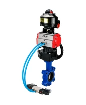 Затвор дисковый поворотный DN.ru Ду65 Ру16 LUG, корпус - чугун QT450, диск - чугун QT450, уплотнение - EPDM, с пневмоприводом PA-DA-065, пневмораспределителем 4M320-10 AC220V, ручным Дублером MON1-250-T26-ISO и БКВ APL-510N EX (WBV1616E-2W-Fb-H)