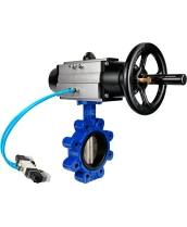 Затвор дисковый поворотный DN.ru Ду150 Ру16 LUG, корпус - чугун QT450, диск - чугун QT450, уплотнение - EPDM, с пневмоприводом PA-DA-105-1 и пневмораспределителем 4M320-10 AC220V (WBV1616E-2W-Fb-H)