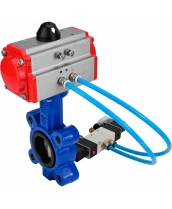 Затвор дисковый поворотный DN.ru Ду50 Ру16 LUG, корпус - чугун QT450, диск - нержавеющая сталь 304, уплотнение - NBR, с пневмоприводом PA-SA-083 и пневмораспределителем 4M320-08 AC220V (WBV1631N-2W-Fb-H)