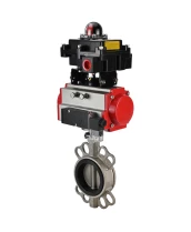 Затвор дисковый поворотный DN.ru WBV3131N-2W-Fb-H Ду50 Ру16, корпус - нержавеющая сталь 304, диск - нержавеющая сталь 304, уплотнение - NBR, с пневмоприводом DN.ru PA-SA-083, пневмораспределителем DN.ru 4V320-08 220В и БКВ DN.ru APL-410N EX