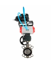 Затвор дисковый поворотный DN.ru WBV3131E-2W-Fb-H Ду50 Ру16, корпус - нержавеющая сталь 304, диск - нержавеющая сталь 304, уплотнение - EPDM, с пневмоприводом DN.ru PA-DA-065, позиционером YT-1000RSN без обратной связи и ручным дублером MON1-250-T26-ISO