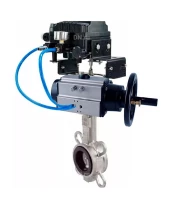Затвор дисковый поворотный DN.ru WBV3131V-2W-Fb-H Ду150 Ру16 межфланцевый, корпус - нержавеющая сталь 304, диск - нержавеющая сталь 304, уплотнение - VITON, с пневмоприводом PA-DA-105-1 и позиционером YT-1000RSN с обратной связью