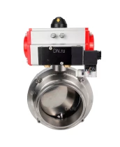 Затвор дисковый поворотный кламповый DN.ru WBV3131S-2W-C-H Ду65 Ру10 корпус - пищевая нержавеющая сталь 304, уплотнение – Silicon, с пневмоприводом DN.ru PA-DA-052 и пневмораспределителем DN.ru 4M310-08 220В