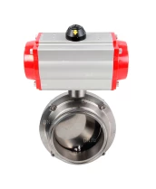 Затвор дисковый поворотный кламповый DN.ru WBV3131E-2W-C-H Ду15 Ру10 корпус - пищевая нержавеющая сталь 304, уплотнение – EPDM, с пневмоприводом DN.ru PA-DA-052 двойного действия