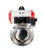 Затвор дисковый поворотный DN.ru WBV3131E-2W-T-H Ду15 Ру10 резьбовой, пищевая нержавеющая сталь 304, уплотнение – EPDM, с пневмоприводом DN.ru PA-DA-052 и пневмораспределителем DN.ru 4M310-08 24В