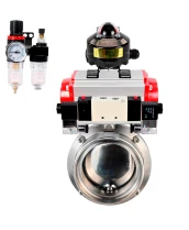 Затвор дисковый поворотный DN.ru WBV3131S-2W-T-H Ду15 Ру10 резьбовой, пищевая нержавеющая сталь 304, уплотнение – Silicon, с пневмоприводом DN.ru PA-DA-052, пневмораспределителем DN.ru 4V320-08 220В, БКВ DN.ru APL-510N EX и БПВ DN.ru AFC2000