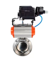 Затвор дисковый поворотный DN.ru WBV3131E-2W-T-H Ду15 Ру10 резьбовой, пищевая нержавеющая сталь 304, уплотнение – EPDM, с пневмоприводом DN.ru PA-DA-052 и позиционером DN.ru YT-1000RSN без обратной связи