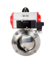 Затвор дисковый поворотный DN.ru WBV3131E-2W-W-H Ду15 Ру10 под приварку, пищевая нержавеющая сталь 304, уплотнение – EPDM, с пневмоприводом DN.ru PA-DA-052 и пневмораспределителем DN.ru 4M310-08 24В