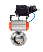 Затвор дисковый поворотный DN.ru WBV3131E-2W-W-H Ду15 Ру10 под приварку, пищевая нержавеющая сталь 304, уплотнение – EPDM, с пневмоприводом DN.ru PA-DA-052 и позиционером DN.ru YT-1000RSN без обратной связи