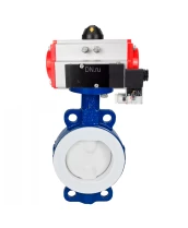 Затвор дисковый поворотный DN.ru WBV3434Pf-2W-Fb-H Ду50 Ру16 корпус - углеродистая сталь WCB, диск - углеродистая сталь WCB, футерованный PTFE, уплотнение - PTFE, с пневмоприводом DN.ru PA-DA-065 и пневмораспределителем DN.ru 4M310-08 220В
