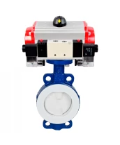 Затвор дисковый поворотный DN.ru WBV3434Pf-2W-Fb-H Ду50 Ру16 корпус - углеродистая сталь WCB, диск - углеродистая сталь WCB, футерованный PTFE, уплотнение - PTFE, с пневмоприводом DN.ru PA-DA-065 и пневмораспределителем DN.ru 4V320-08 220В