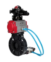 Затвор дисковый поворотный DN.ru WBV4242E-2W-Fb-ISO Дн150 Ру10 межфланцевый, корпус - НПВХ, диск - НПВХ, уплотнение - EPDM, с пневмоприводом PA-DA-083, пневмораспределителем 4V320-10 220В и БКВ APL-210N