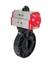 Затвор дисковый поворотный DN.ru WBV4242E-2W-Fb-ISO Дн150 Ру10 межфланцевый, корпус - НПВХ, диск - НПВХ, уплотнение - EPDM, с пневмоприводом PA-DA-083 двойного действия
