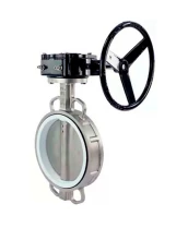 Затвор дисковый поворотный DN.ru WBV3131P-2W-Fb-R Ду200 Ру16 межфланцевый, корпус - нержавеющая сталь 304, диск - нержавеющая сталь 304, уплотнение - PTFE, с редуктором, с ISO-фланцем F10, квадрат 17х17