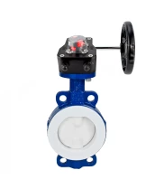 Затвор дисковый поворотный DN.ru WBV3434Pf-2W-Fb-H Ду50 Ру16 корпус - углеродистая сталь WCB, диск - углеродистая сталь WCB, футерованный PTFE, уплотнение - PTFE, с редуктором DN.ru HGB RQN1-180Z с индикатором положения