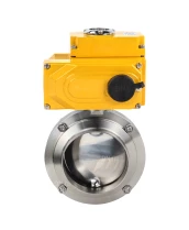 Затвор дисковый поворотный DN.ru WBV3131E-2W-W-H Ду40 Ру10 под приварку, пищевая нержавеющая сталь 304, уплотнение - EPDM, с электроприводом DN.ru QT-N-005EM-B1-220VAC-У1 (0-10В)