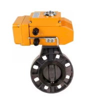 Затвор дисковый поворотный DN.ru WBV4242E-2W-Fb-ISO Дн200 Ру10 межфланцевый, корпус - НПВХ, диск - НПВХ, уплотнение - EPDM, с электроприводом DN.ru QT-N-010EM-A1-220VAC-У1 HARK (4-20мА)