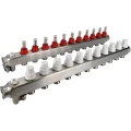 Коллекторная группа DN.ru GC2-31-11 1″ Ду25 Ру10 отводов — 11, в сборе с расходомерами и терморегулирующими клапанами, дренажным краном и воздухоотводчиком, с заглушками, без переходников, корпус - нержавеющая сталь AISI 304