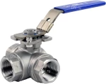 Кран шаровой DN.RU BV3232P(4pc)-SP-3WL-T-ISO-H Ду25 Ру63, 3-ходовой L-тип стандартнопроходной, внутренняя резьба, уплотнение - PTFE, материал корпуса - нержавеющая сталь SS316 с ISO фланцем и рукояткой