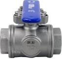 Кран шаровой DN.RU BV3232P(4pc)-SP-3WL-T-ISO-H Ду40 Ру63, 3-ходовой L-тип стандартнопроходной, внутренняя резьба, уплотнение - PTFE, материал корпуса - нержавеющая сталь SS316 с ISO фланцем и рукояткой