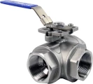 Кран шаровой DN.RU BV3232P(4pc)-SP-3WT-T-ISO-H Ду15 Ру63, 3-ходовой T-тип стандартнопроходной, внутренняя резьба, уплотнение - PTFE, материал корпуса - нержавеющая сталь SS316 с ISO фланцем и рукояткой