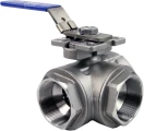 Кран шаровой DN.ru RP.SS316.200.MM.020-ISO 3/4ʺ Ду20 Ру63 стандартнопроходной трехходовой L-тип, нержавеющая сталь SS316, внутренняя резьба, с ISO фланцем и рукояткой (опрессовано)