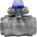 Кран шаровой DN.RU BV3232P(4pc)-SP-3WL-T-ISO-H Ду65 Ру40, 3-ходовой L-тип стандартнопроходной, внутренняя резьба, уплотнение - PTFE, материал корпуса - нержавеющая сталь SS316 с ISO фланцем и рукояткой