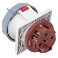 Розетка стационарная EKF 63А 380В внутренняя угловая, 4 полюса 3Р+РЕ, степень защиты IP67, корпус - полиамид, цвет белый-красный-серый