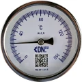 Термометр биметаллический осевой DN.ru TB-311-A1.5 (0-120°C) L=100мм Ру10, диаметр корпуса - 80мм, нержавеющая сталь 304, длина погружной части L=100мм, класс точности - 1.5