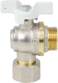 Кран шаровой Aquasfera 1/2″ Ду15 Ру40 угловой Standard полнопроходной, двухходовой, латунь CW617N, никелированный, уплотнение - PTFE, наружная резьба / накидная гайка, ручка-бабочка