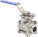 Кран шаровой DN.ru BV3232P(3pc)-FP-W-ISO-H Ду25 Ру63 полнопроходной двухходовой, нержавеющая сталь SS316, под приварку, уплотнение - PTFE, с ISO фланцем и рукояткой