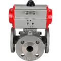 Кран шаровой DN.ru BV3232P(4pc)-FP-3WL-F Ду100 Ру16 полнопроходной трехходовой, фланцевый, корпус - нержавеющая сталь SS316, с пневмоприводом DN.ru PA-DA-105 двойного действия