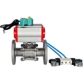 Кран шаровой DN.ru BV3131P(3pc)-FP-F-ISO-H Ду50 Ру40 полнопроходной, фланцевый, корпус - нержавеющая сталь 304, уплотнение - PTFE, с пневмоприводом PA-DA-083, пневмораспределителем 4V320-10 220В и магнитным переключателем ALS200D