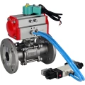 Кран шаровой DN.ru BV3131P(3pc)-FP-F-ISO-H Ду65 Ру25 полнопроходной трехсоставной, фланцевый, нержавеющая сталь 304, уплотнение - PTFE, с пневмоприводом PA-SA-105, пневмораспределителем 4V320-10 220В и магнитным переключателем ALS200D
